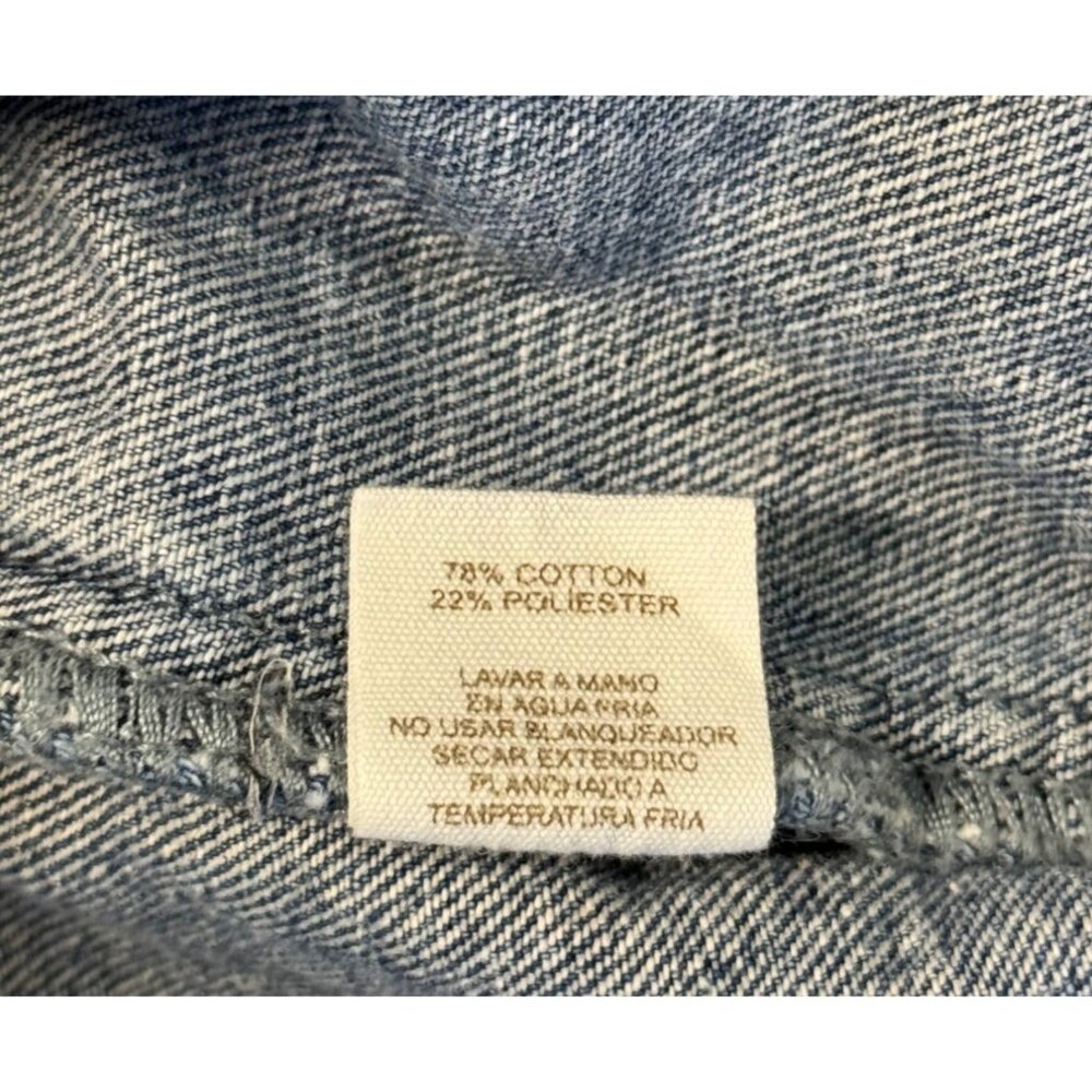 Böhme Womens Denim Jacket Distressed Light Wash Large Elastic Hem & Snap Pockets - Picture 9 of 10